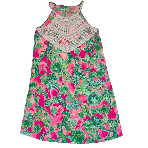 Lilly Pulitzer Pink and Green Floral Dress with Crochet Neckline - Picture 8 of 9